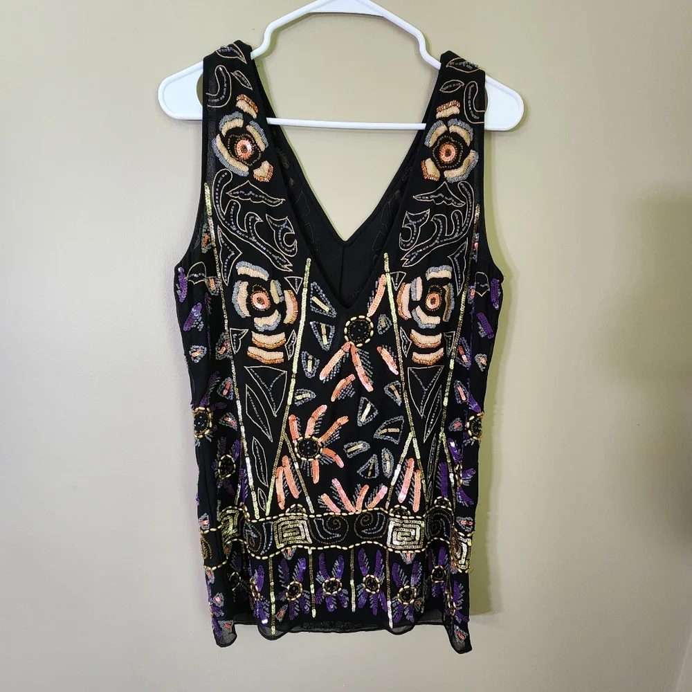 Free People Embroidered Black and Gold Floral Women's Dress Size XS Beaded Mini - Picture 3 of 9